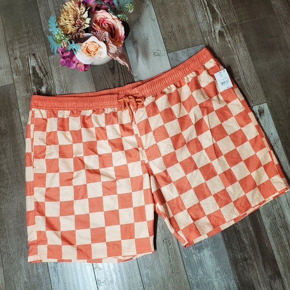 NWT Mad Engine Men's Orange Checked Swim Trunks Size XXL - Picture 14 of 14